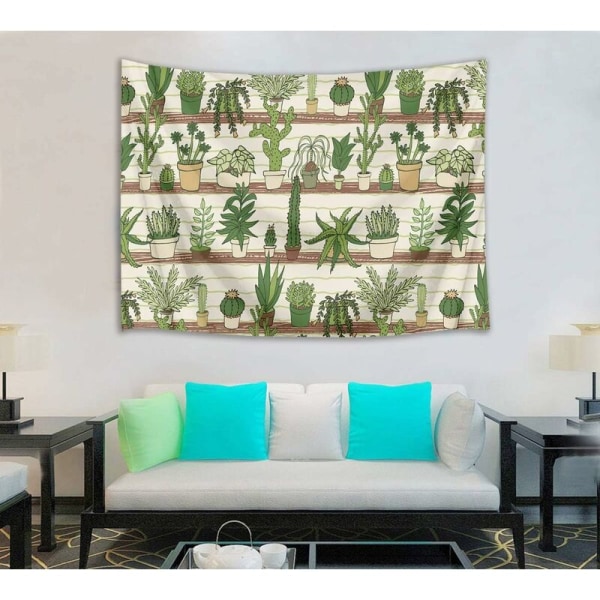 Kaktusväv Tropisk Öken Suckulenta Växter på Trähylla Vägg Hängande Filt Vattenfärg Botaniska Tapestries för Sovrum Vardagsrum Sovsal Dekor