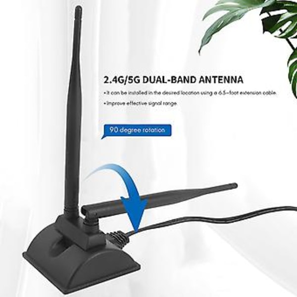 2.4g/5g Dobbel Antenne Med 2m Forlengelseskabel 6db Base Trådløs Wifi S