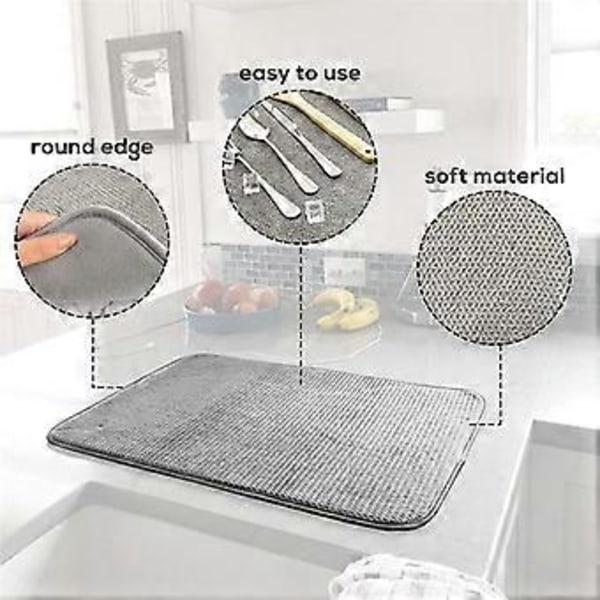 2-pack Mikrofiber Diskmatta, Absorberande Diskbänksunderlägg för Köksbänk, Superabsorberande Diskmattor 50x38 cm (A)