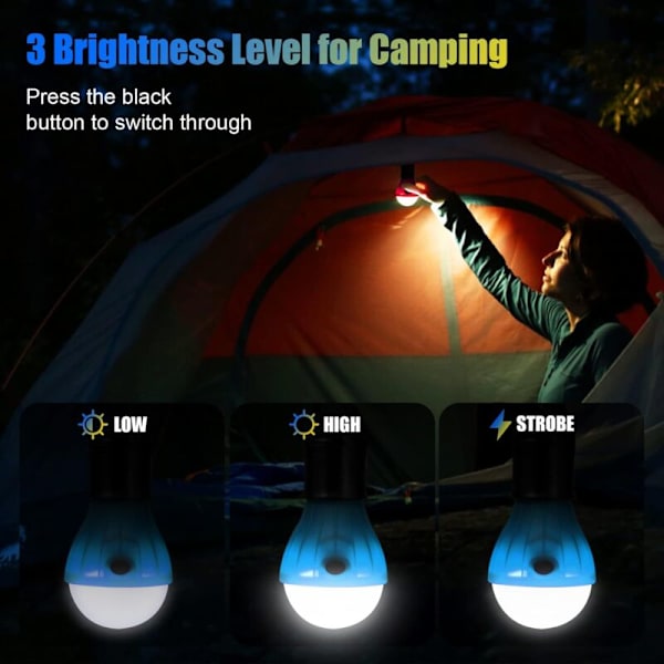 Set teltlampe Campinglampe LED-pære COB Nødbelysning 150 LM for Camping Eventyr Fiske Garasje Nødstrømbrudd Vanntett