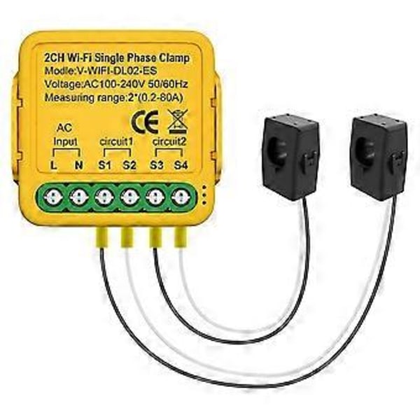 Tuya WiFi Effektmätare Monitor 2CH Realtids Energi Ström Monitor Automatisering Notifikationer Smart Life Fjärrkontroll