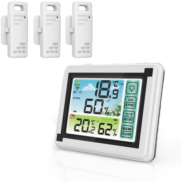 Indoor Outdoor Thermometer Wireless Temperature Humidity Monitor with Backlight and Calendar, Home Weather Forecast Station