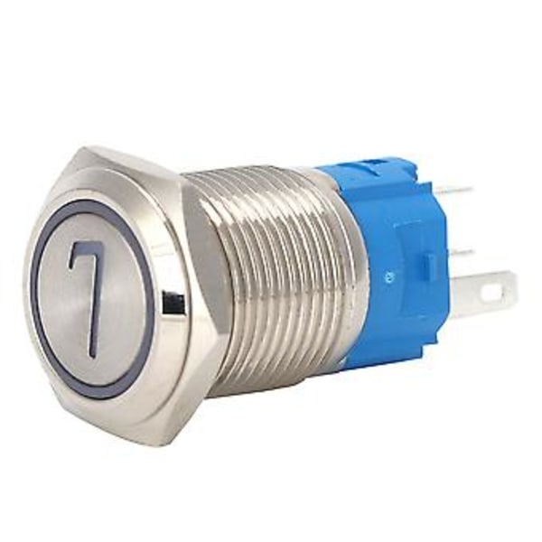 2 stk. 5-pins trykknappbryter i rustfritt stål 16 mm, selvtilbakestillende bryter med lys, 7-24VDC, hvit, vanntett, slitesterk, for bil, båt, industri