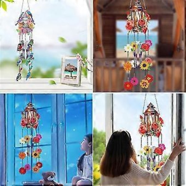 DIY Prickig Diamantkonst Målning Vindspel Kit Solfångare Hängande Ornament Vindspel Solfångare Konst för Utomhus B