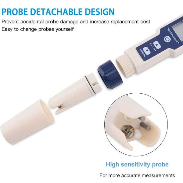 5 i 1 elektronisk pH-måler tester, måler pH & TDS & EC-salinitet & temperatur vandkvalitetstester, LCD-skærm og aflæsningsnøjagtighed, til drikkevand