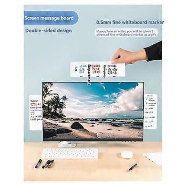 2-pack Monitor Memo Whiteboard, Magnetisk Sticky Note-hållare Whiteboard för Dator med Självhäftande Metallremsor