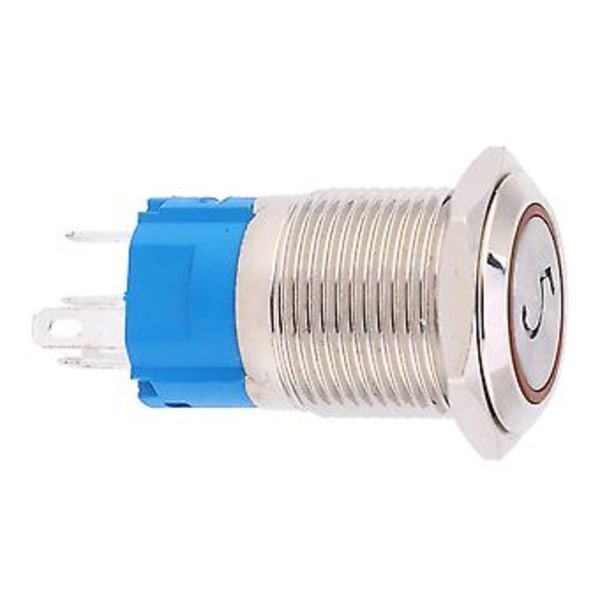 2 st 16mm Tryckknappsbrytare Rostfritt Stål Platt Huvud Ljus, Nummer 5 Skylt IP65 Gul 220VAC, Vattentät Momentan Brytare för Industri & DIY