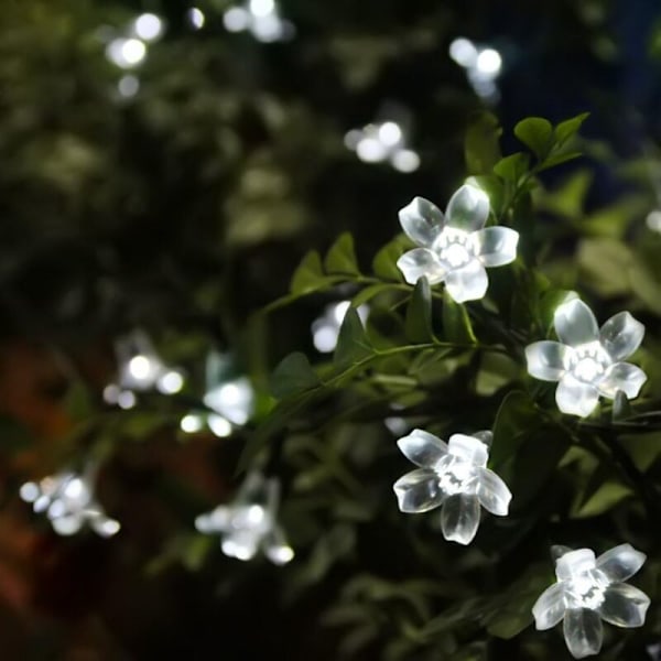 Aurinkokukka valosarja ulkokäyttöön vedenpitävä 7M 50LED Sakura Persikankukka Aurinkokäyttöiset keijuvalot puutarhaan jouluun kotiin hääkoristeluun (valkoinen)