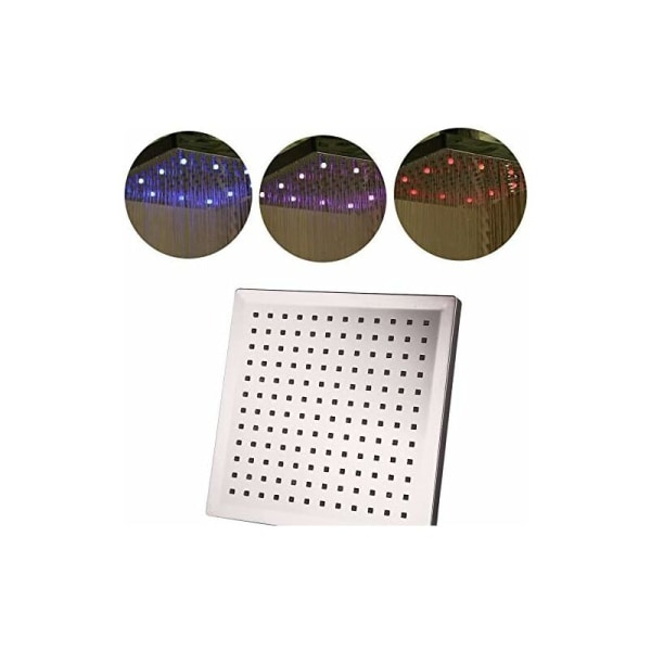 LED-dusjhode, 8 tommers firkantet temperaturkontroll, 3 fargeendringer ABS kromfinish, 12 stk LED-dusjhode for baderom-DENUOTOP