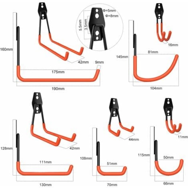 Stål Garage Opbevaring Utility Dobbeltkroge, Heavy Duty Skopholdere til Organisering af Elværktøj, Skuret, Stiger, Cykler og Vrag (Pac