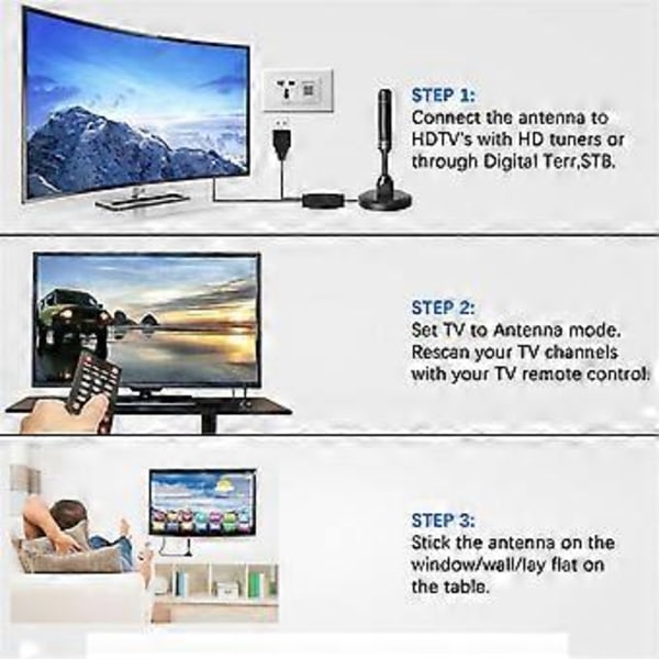 HD Digital TV-antenn 37dB Högförstärkt HD TV-antenn Multi-Användning Inomhus Utomhus Digital HD Freeview Antennkabel, A