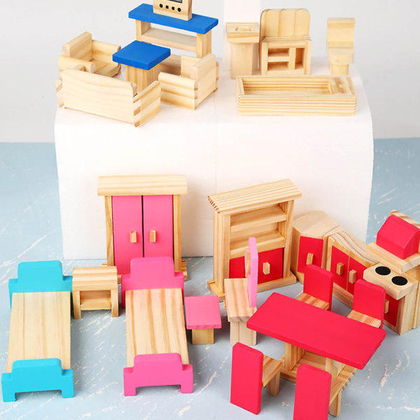 1:12 Simulering Træmøbler Sæt Seng/bord/sofa/komfur Sand Legetøj Model Layout