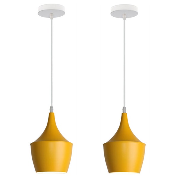 Moderne pendellampe innendørs hengende taklampe enkel nordisk lysekrone gul 2 stk