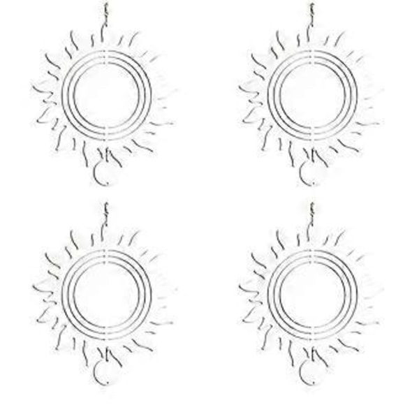 4-pack Vindsnurror, Solformad 3D Aluminium Vinddriven Kinetisk Skulptur, Snurra Upphängning Trim för Gårdar & Trädgårdar