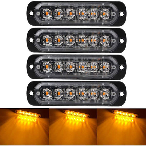 4 advarselslys til køretøjer, advarselslys til lastbiler, strobelys, 6 LED-overflademontering, vandtæt