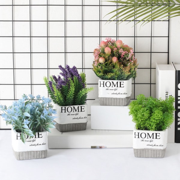 Ferske simulerte planter potteplanter møbler sementpotter falsk blomsterdekorasjon, C