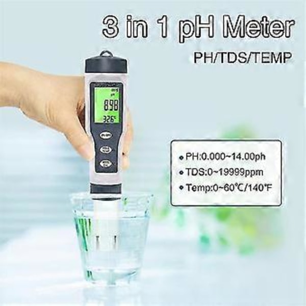 Ez-9901 PH-mätare 3-i-1 TDS/temp/ Vattenkvalitetstestare Penna Konduktivitetsdetektor Monitor Renhetsmätare