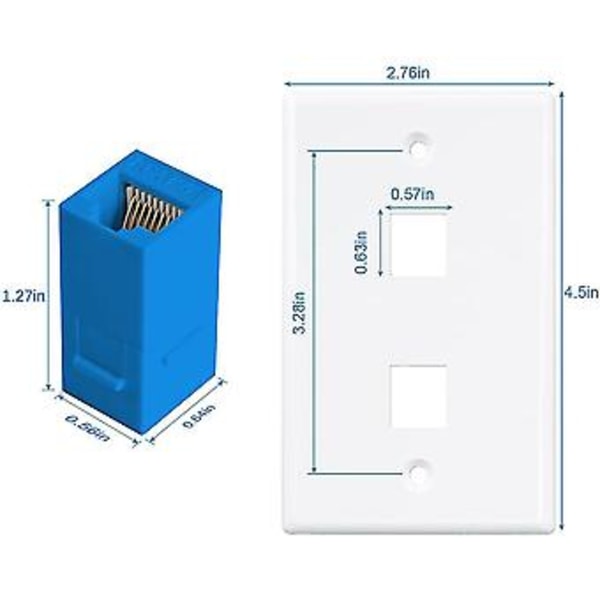 2-pakkaus 2-porttinen Ethernet-seinälevy, Rj45 Cat6 naaras-naaras -liitin riviliitin etulevyt, 2-po