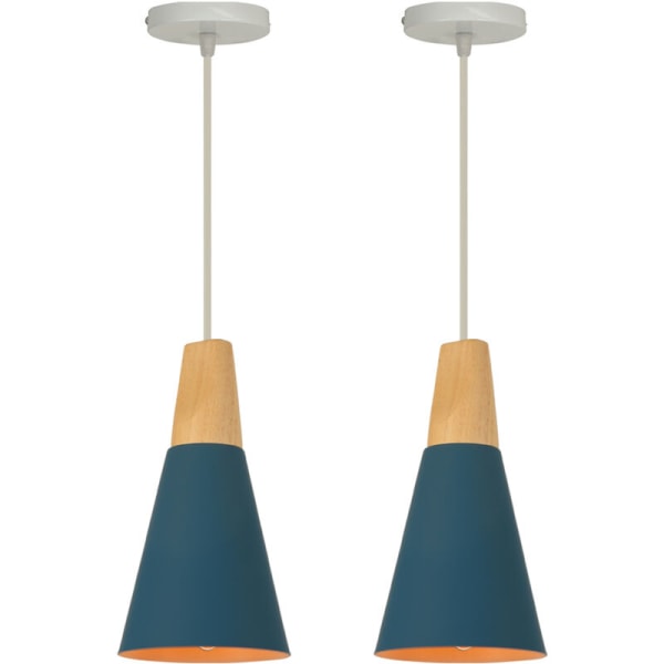 Modernt enkelt tak hängande ljus metall trä ljuskrona lampskärm Justerbar DIY hänglampa 2 st mörkblå