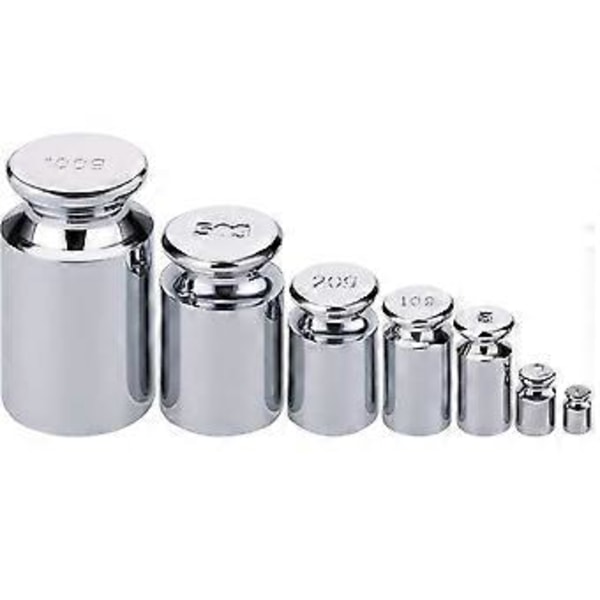 7 stk. Kalibreringsvekter - Kalibreringsvektsett for vekt - Presisjonsvekter for nøyaktige målinger - Inkluderer 1g, 2g, 5g, 10g, 20g, 50g, 100g