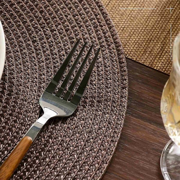 Set med 6 runde flettede plassmatter for spisebord Sklisikre vaskbare vevde plassmatter 15 tommer (Brun)