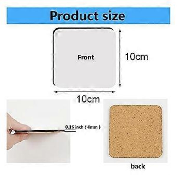 12 stk. Sublimering Firkantede Brikker Emner Bulk MDF Emner Hårdt Træ Kork Brikker Tomme MDF Kork Brikker