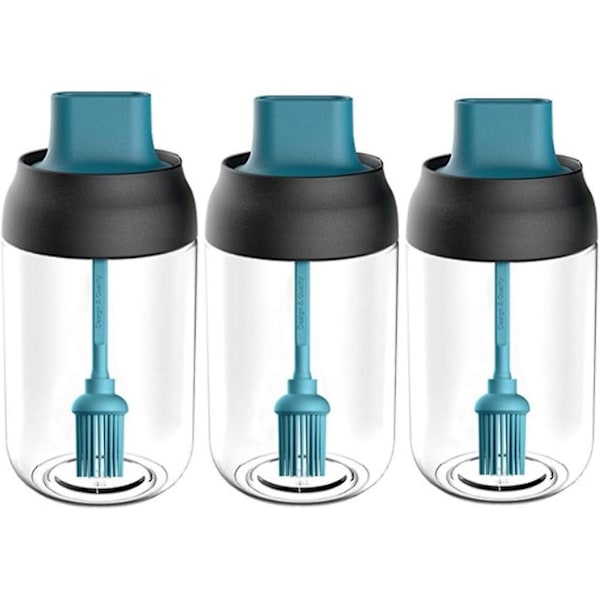 Glasburkar för kryddor, kökskryddor, förvaringsbehållare, 3-pack, transparenta, förseglade burkar med lock och sked, oljeflaska, lufttät behållare - Blå kryddor