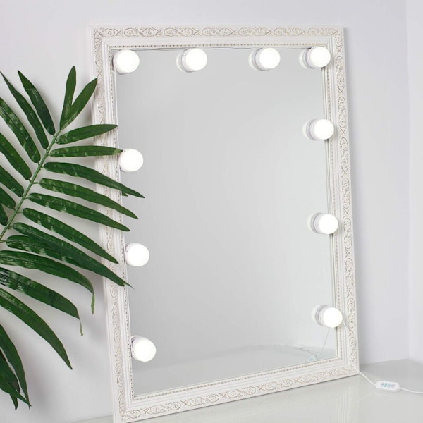 DIY Hollywood speil med lys, justerbar lysstyrke, selvklebende speillyssett for sminkebord, pluggbar sminkelampe for baderomsspeil