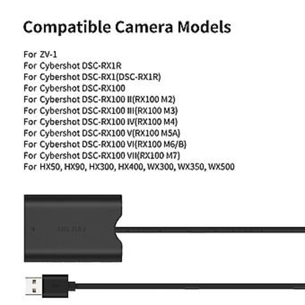Np-bx1 Dummy Batteri Med Usb-a Adapter Dc Kobling For Zv-1 Rx100 M7 M6 M5 Rx1r Hx50 Hx90 Hx300 Hx4