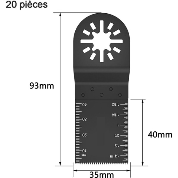 20 stk. 34mm Multifunktionssavklinger Oscillerende Sæt, Multifunktionsmaskinblad, Oscillerende Savklinge Træ Kulstofstål Træsavklinger med Dybdemarkering