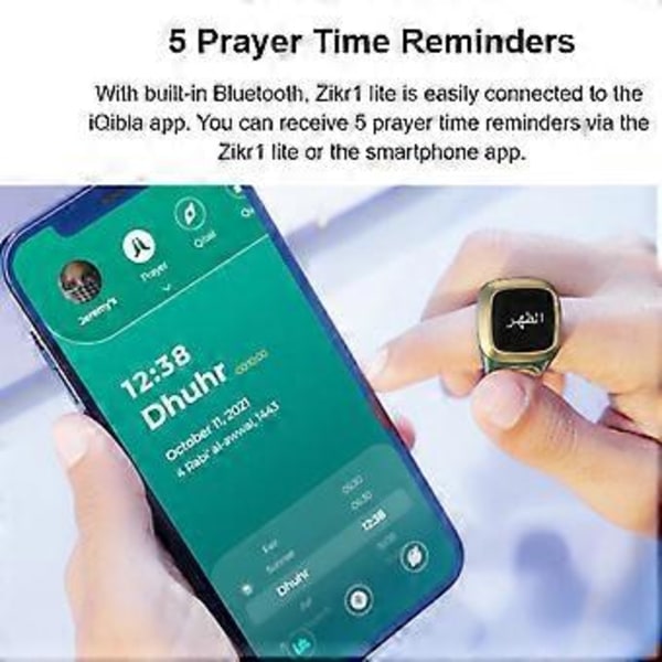 iQibla Zikr Bønnering for Smart Ring for Muslimer Teller 4 Bønn for Tids Påminnelse
