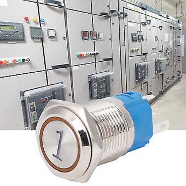 2 kpl 16 mm palautuva hetkellinen painonappikytkin LEDillä, 5-nastainen litteä pyöreä, 3-6 VDC, keltainen, numero 1