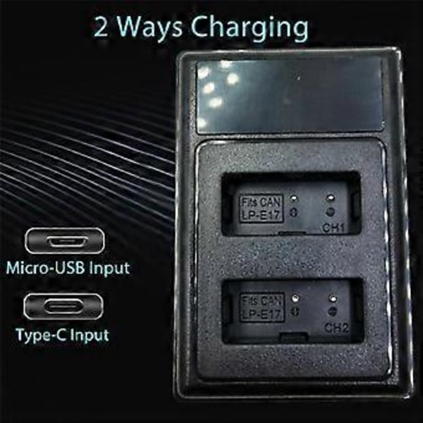 LP-E17 LCD Dobbel Batterilader for 77D 200D 250D M3 M6 750D 760D 800D 850D 8000D 9000D X8I Kamera
