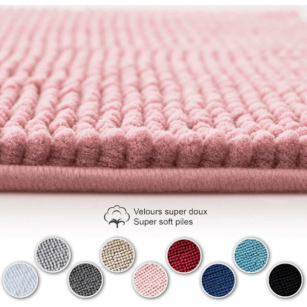 Halkskyddad Chenille Badmatta Superabsorberande och Maskintvättbar för Badrum, Dusch, Badkar eller som Toalettmatta Rosa - 40x60 cm