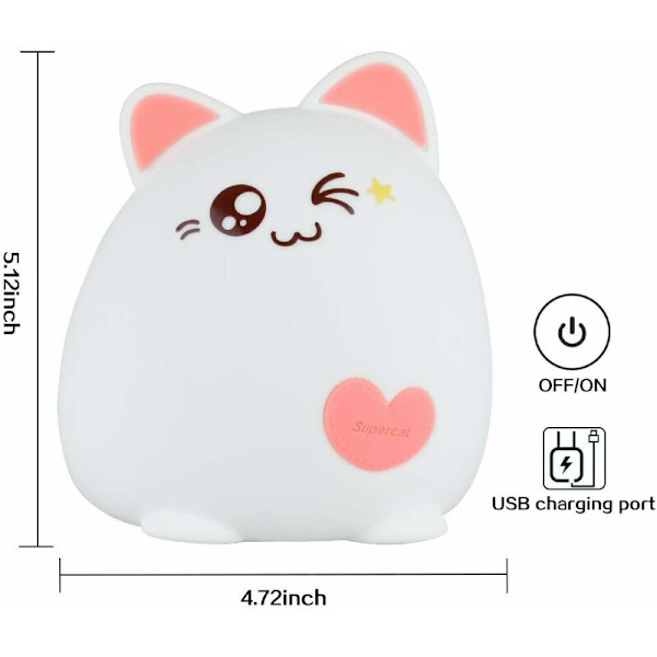 Barnljus, Bärbar Barn 7 Färger LED Liten Silikon Kattlampa, USB Laddningsbar Vacker Färgförändringslampa för Spädbarn, Barn, Födelsedagspresent, Roo