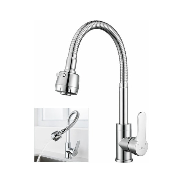Memory Shape Kitchen Mixer Spring Loaded Sink Mixer Single Lever Sink Mixer 2 Nozzles to Choose Faucets Arbitrary Bending Chrome 360° Rotation