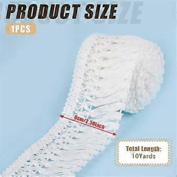 10 Yards 2.3inch Bred Tofsfrans Kantband Sömnad Frans Kantband Boho Lång Frans Kantband för Kläder Lampskärm Gardiner Hantverk