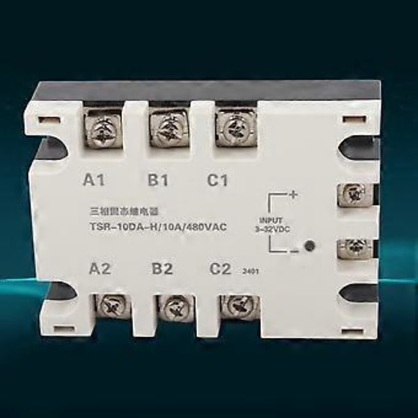 3-vaihe 10A DC AC Solid State -rele SSR Sisääntulo 3-32VDC Kuorma 24-480VAC TSR-10DA-H