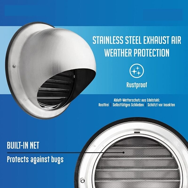 Ventilasjonsrist 120 mm Høy kvalitet Rustfritt stål Ventilasjonsrist Utvendig ventilasjonsrist med myggnett Beskytter fasaden og forhindrer