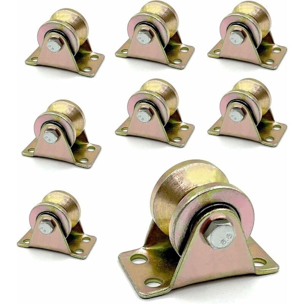 Pack of 8 Lifting Pulley - V-shaped Lifting Caster - Strong Load Capacity - Thick Steel - Quiet - Stainless Paint Coating - for Industrial Machinery