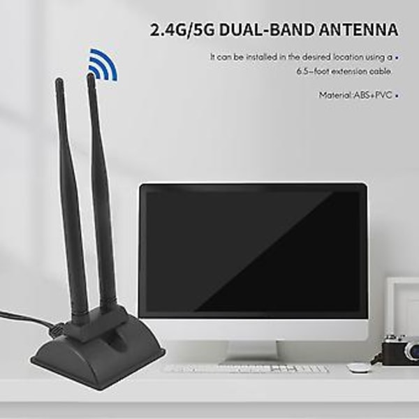 2.4g/5g Dobbel Antenne Med 2m Forlengelseskabel 6db Base Trådløs Wifi S