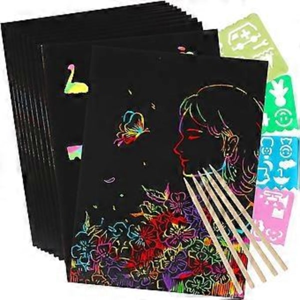 Skrappapper Konstset, Svart Hantverkskit för Gåvor DIY Målning Spel Födelsedag Jul Leksaker Presenter
