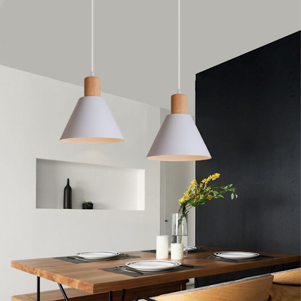 Modern enkel taklampa justerbar hängande lampa trä metall ljuskrona vit