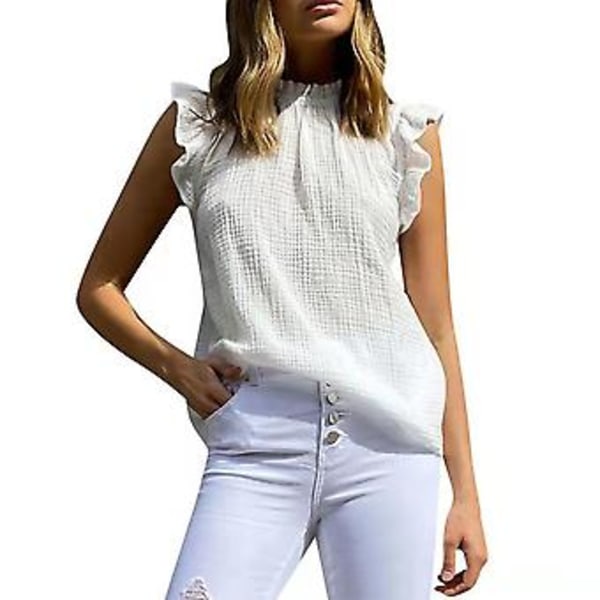 Sommer Ruffle Ermeløs Skjorte Moderne Ensfarget Casual Tanktopper Bluse for Daglig Arbeid Beige S