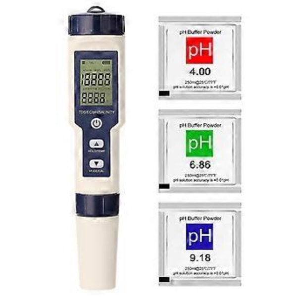 5-i-1 Digital Vattenkvalitetsdetektor Ph/ec/tds/salthalt/temperatur Testmätare Multifunktionell Vattenkvalitetstestare Monitor