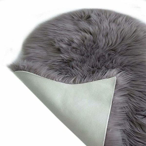 Faux pälsfårskinn matta (60 x 90 cm) Faux fleece stolöverdrag sittdyna mjuk fluffig lurvig matta för sovrum soffa golv (grå, 60 x 9