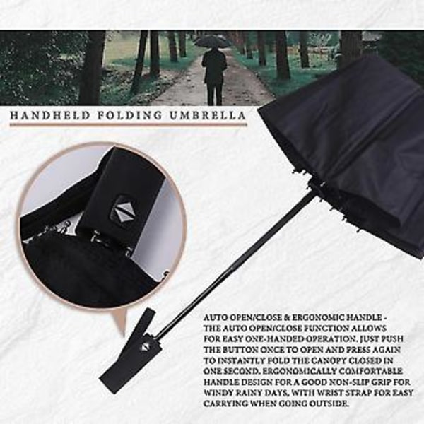 12 Ribber Håndholdt Foldbar Paraply Vindtæt Kompakt Rejse, Auto Åben/Luk Stor Regnparaply Til