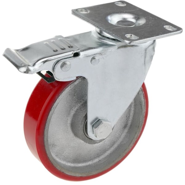 Industrial swivel wheel in polyurethane and metal with brake 125 mm