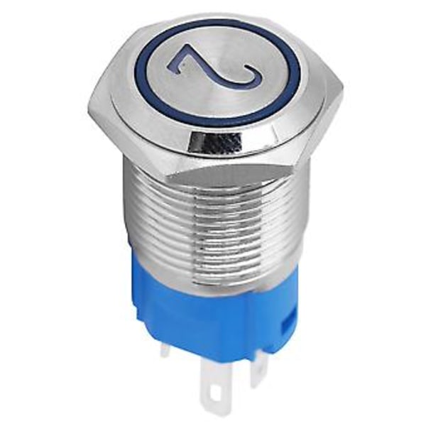 2 KPL Litteä Itsepalautuva 5-nastainen Metallinen Painonappikytkin Valolla, Numero 2 Symboli, 16mm, 220VAC, Sininen