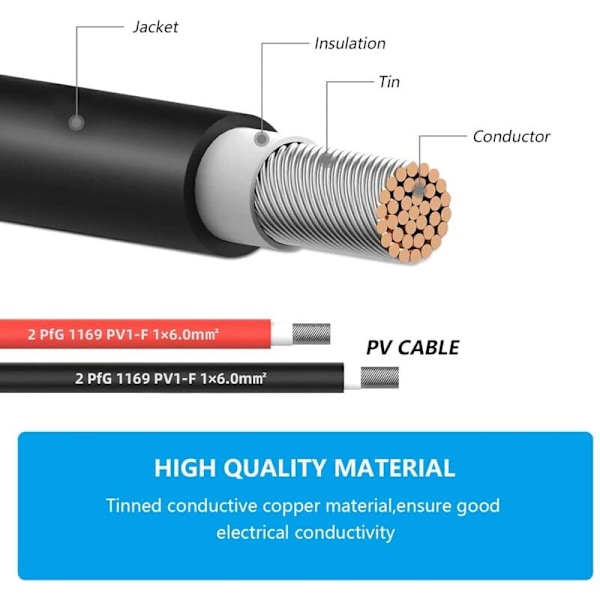 Solpanel förlängningskabel, 4mm² 1-20m, solförlängningskabel, fotovoltaisk förlängningskabel, med MC-4-kontakter, för solpaneler och energisystem